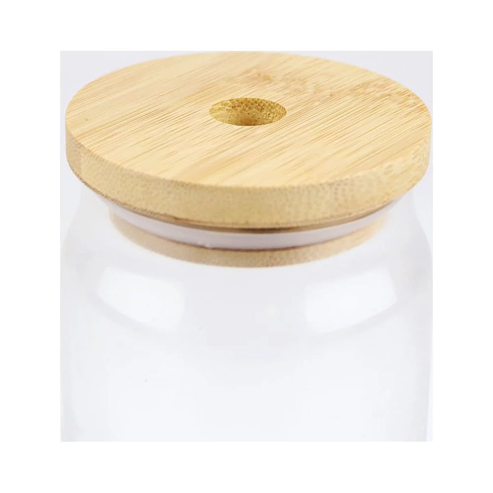 48 Pack 16oz Sublimation Blank Glass Cups with Bamboo Lid and Glass Straw U413402