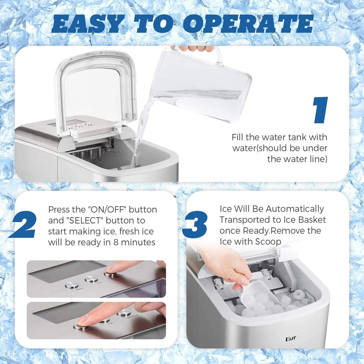 Countertop Ice Maker with Ice Scoop and Basket, Silver V3642