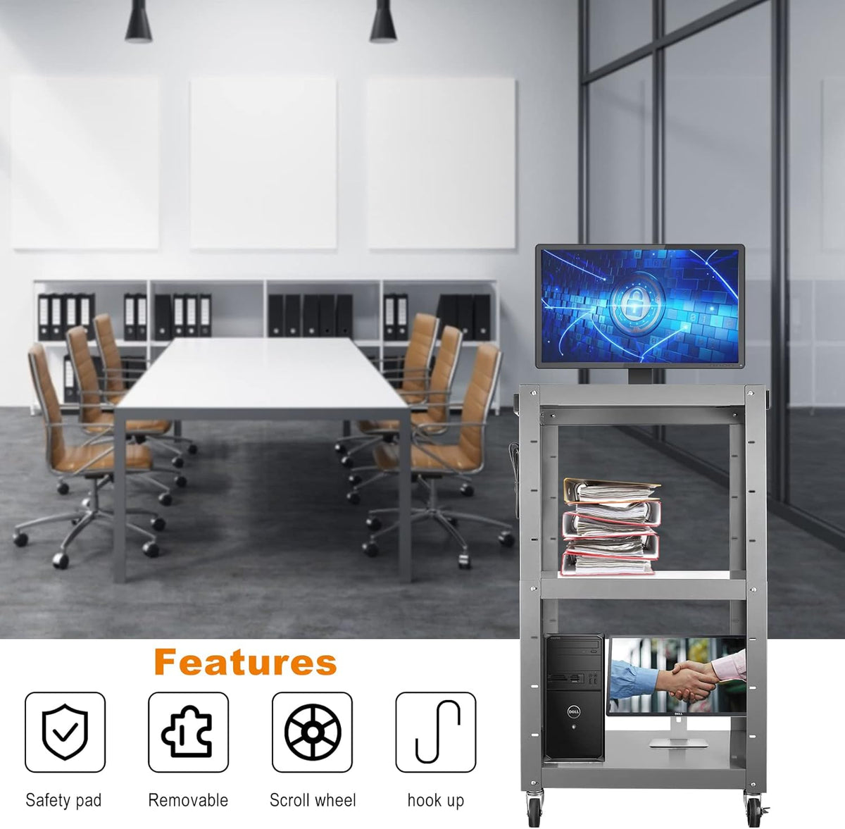 Steel Height Adjustable Media Cart with Outlets U438018