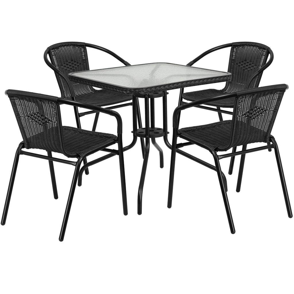 28'' Square Glass Metal Table with Black Rattan Edging N757