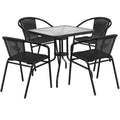 28'' Square Glass Metal Table with Black Rattan Edging N757