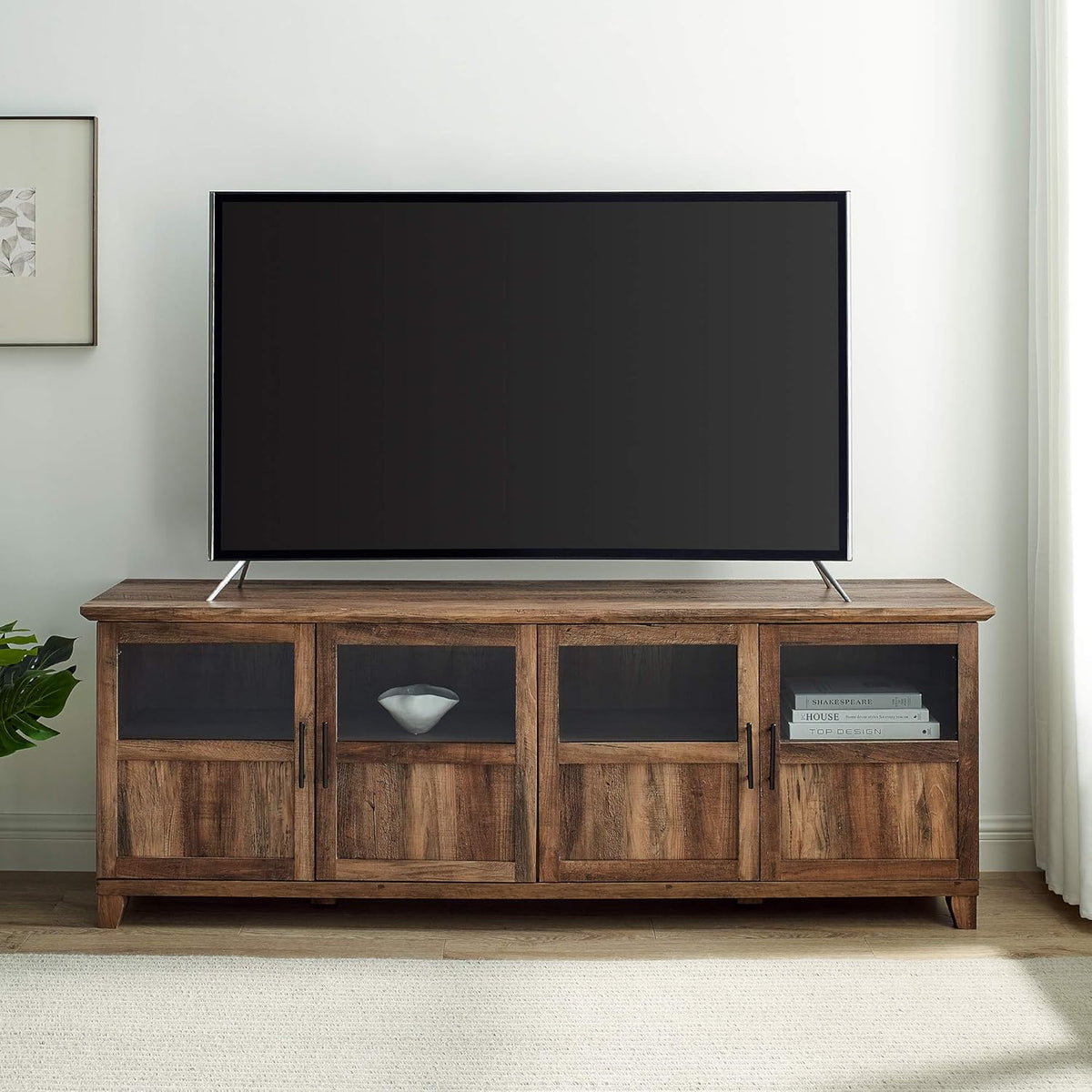70 Inch Rustic Oak Glass and Wood TV Stand D229