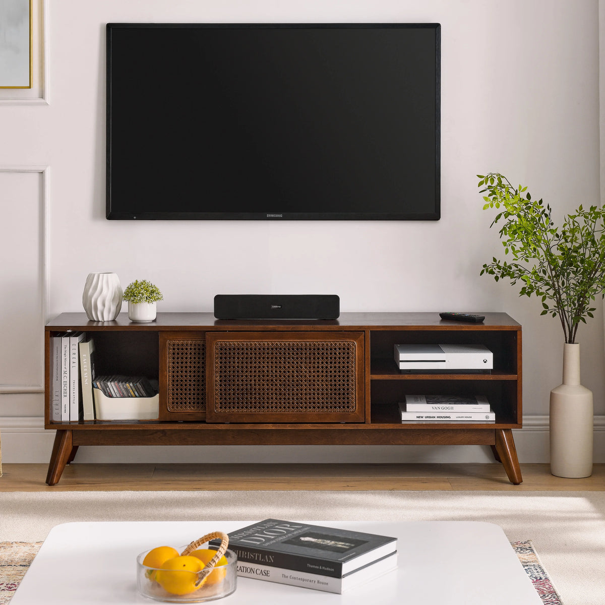 59 Inch Mid Century Modern Rattan TV Stand G2734