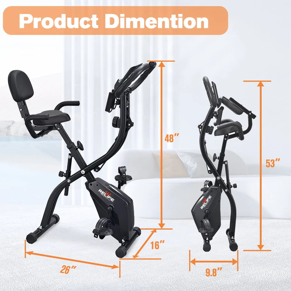 Folding Portable Exercise Bike with Arm Resistance Band S7315