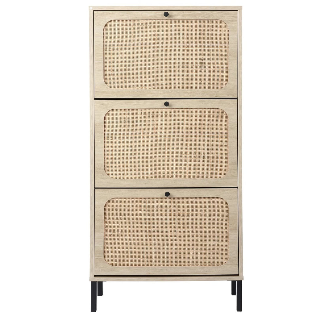 3 Flip Drawer Rattan Shoe Cabinet with Adjustable Shelves K76118