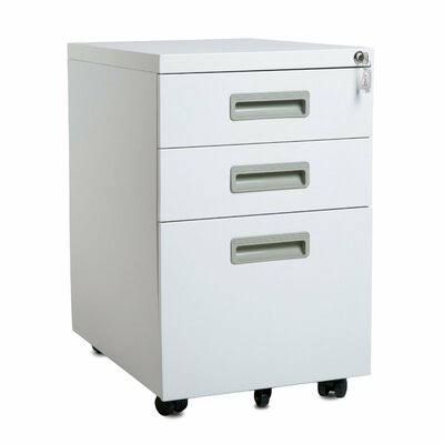 White 3-Drawer Mobile Vertical Filing Cabinet L31974
