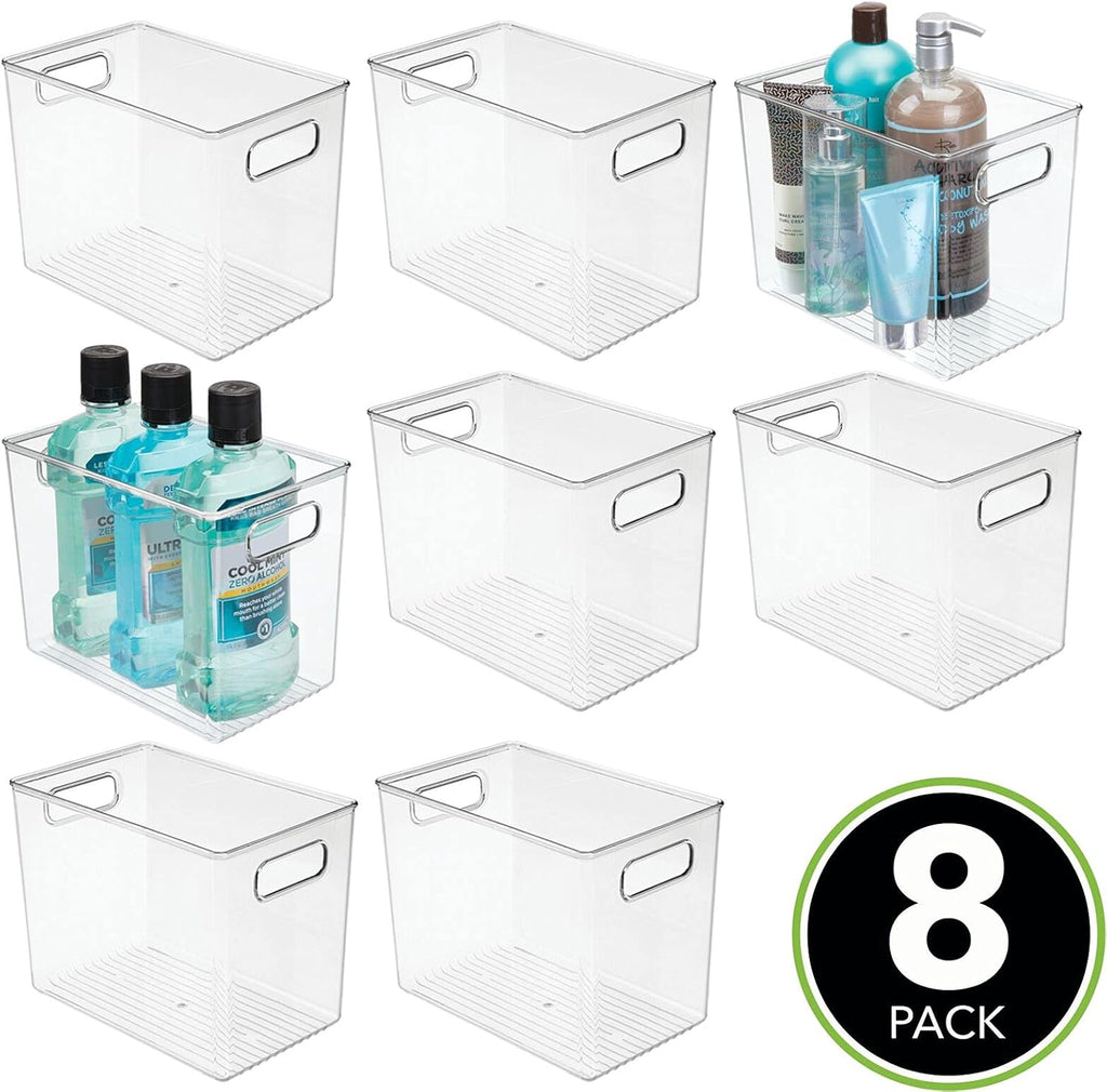 Clear 8 Pack Plastic Storage Organizer Bin Basket with Handle T64464