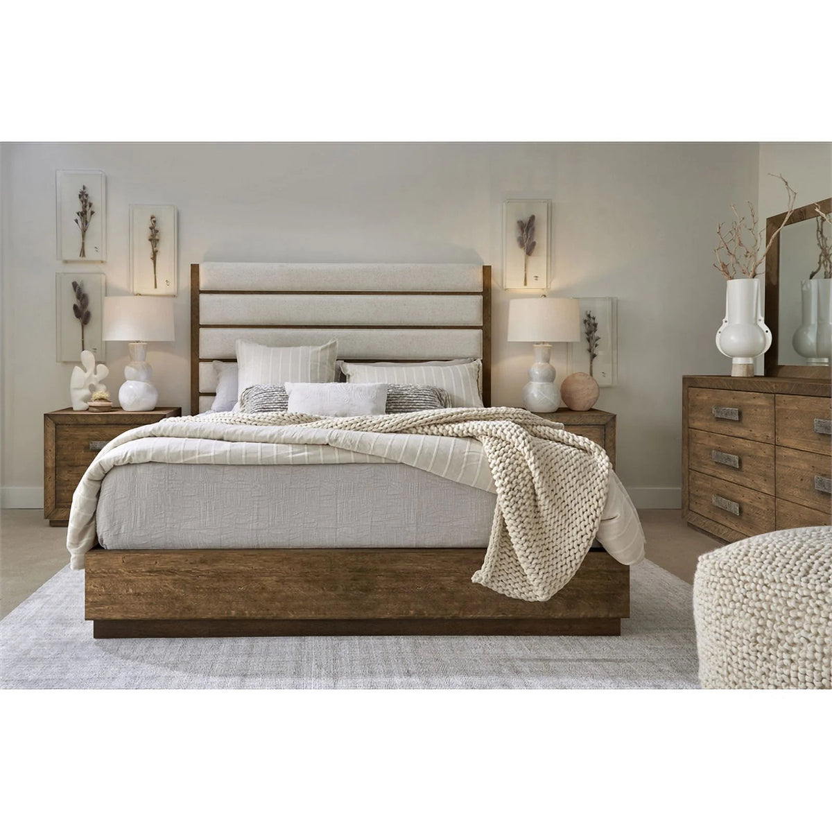 Solid Wood and Fabric Queen Panel Bed Q2821