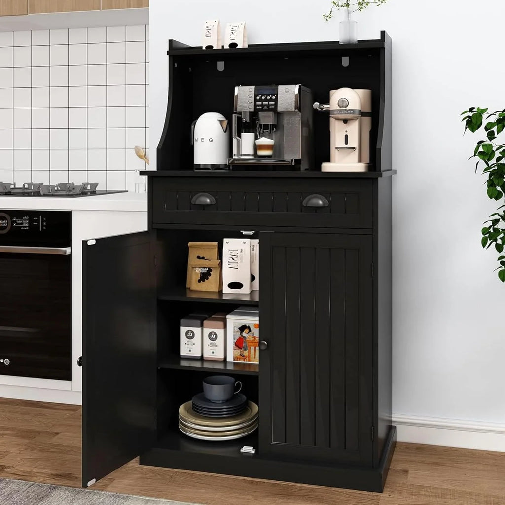 54" Black Kitchen Pantry Storage Cabinet with Doors and Adjustable Shelves N9441