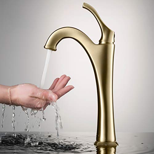 Brushed Gold Vessel Bathroom Faucet with Pop-Up Drain Q703380