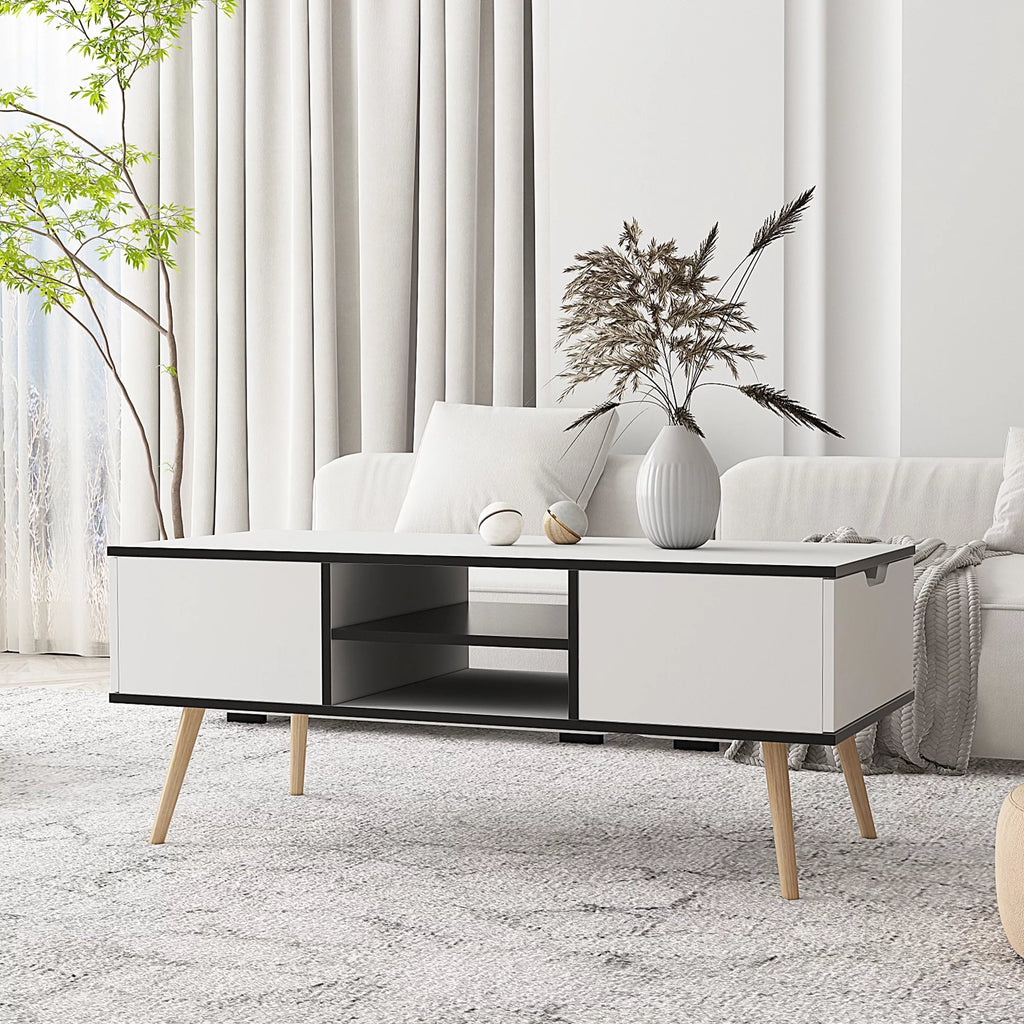 Modern Coffee Table with Storage Wooden Center Table, White F45411