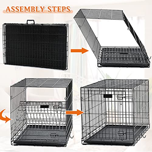 48 Inch XXL Black Metal Dog Crate with Handle and Plastic Tray L756