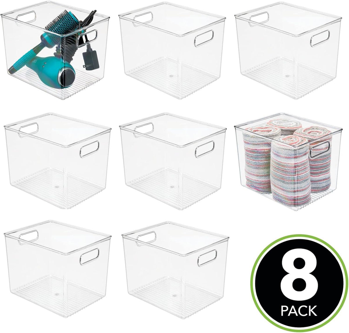 Clear 8 Pack Plastic Storage Organizer Bin Basket with Handle T64464