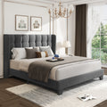 Grey Queen Size Platform Bed Frame with Tufted Headboard L710303