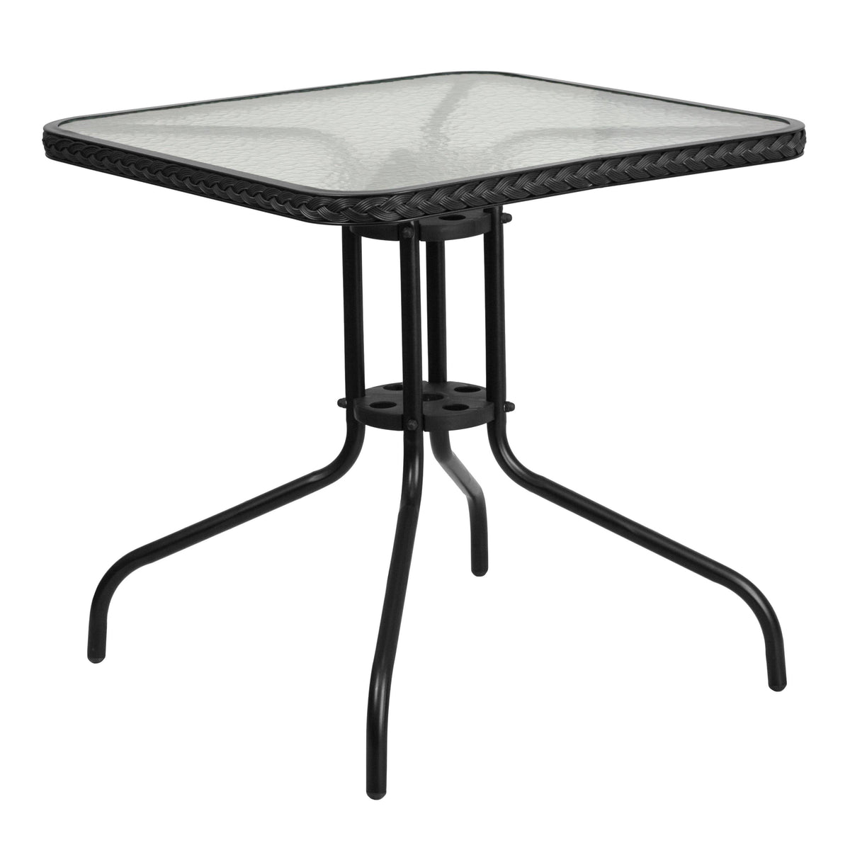 28'' Square Glass Metal Table with Black Rattan Edging N757