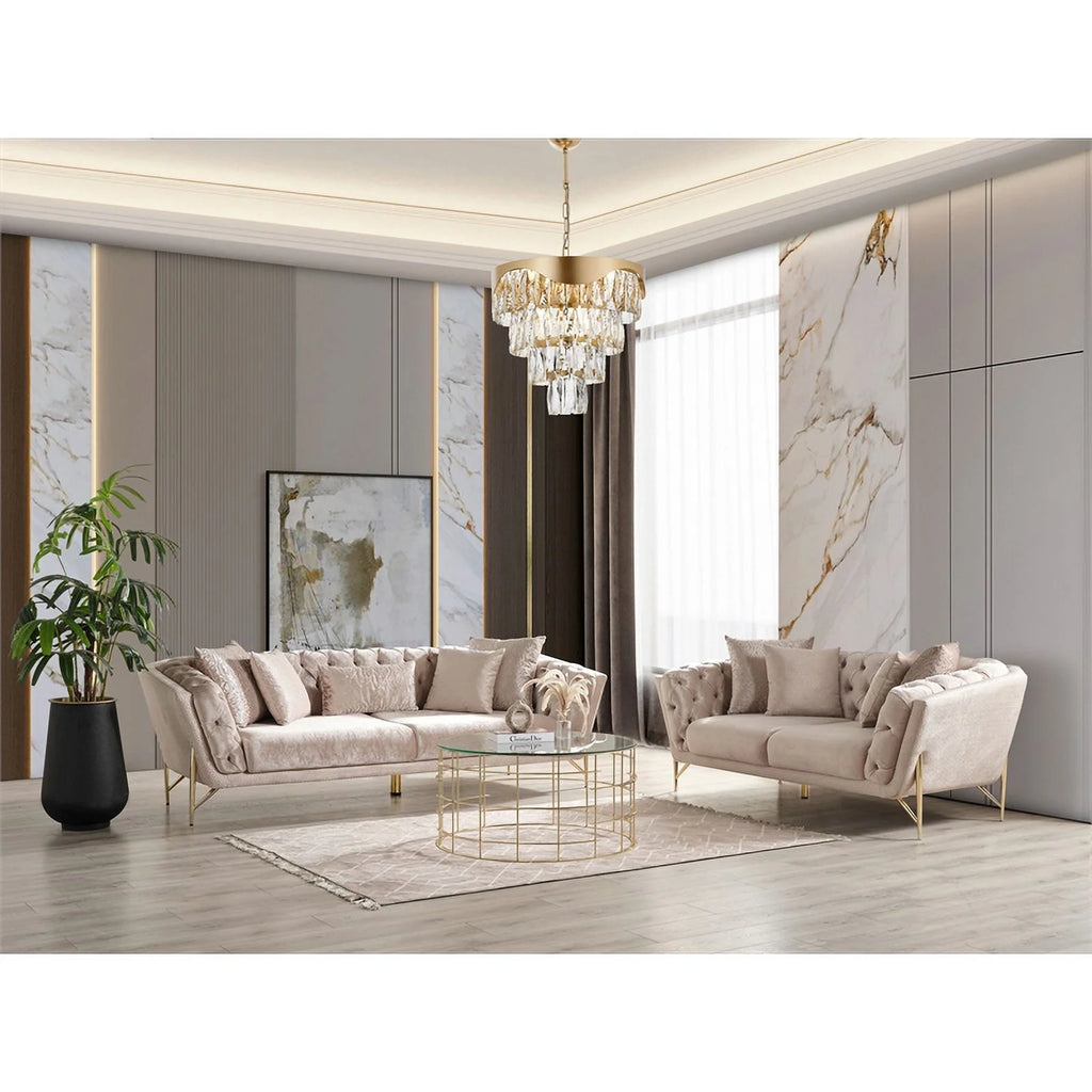 2 Pc Beige Wood Living Room Set A52904