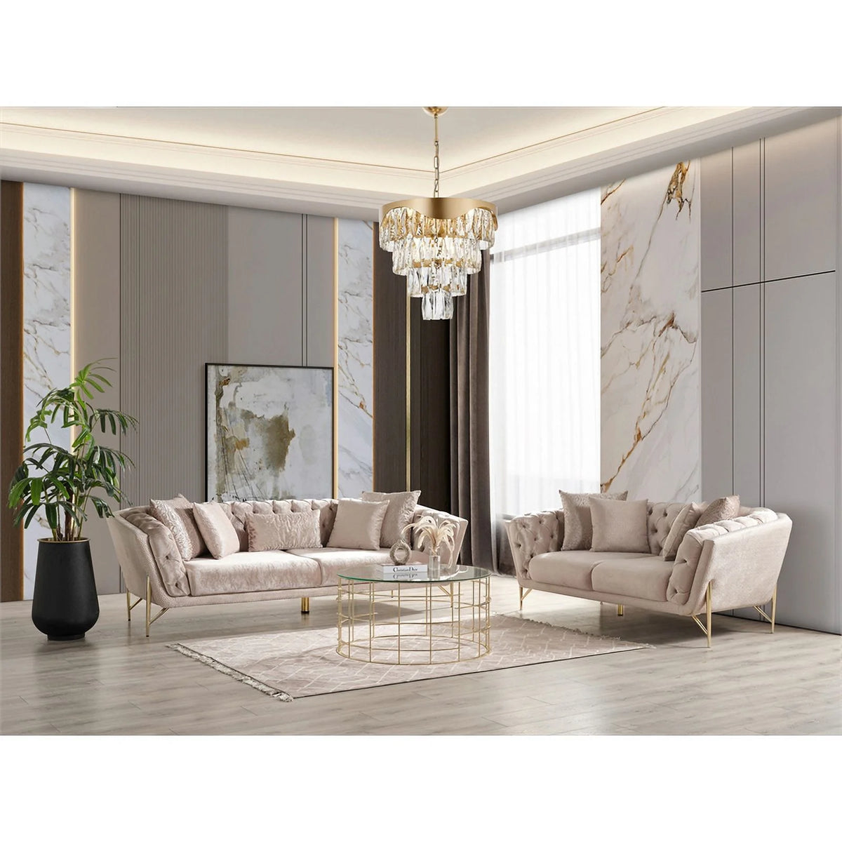 2 Pc Beige Wood Living Room Set A52904