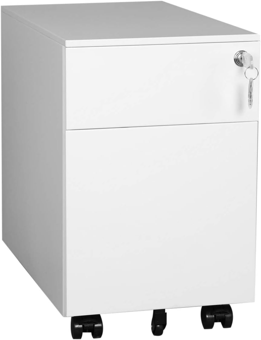 Steel File Cabinet with Lock 2 Drawers White J619