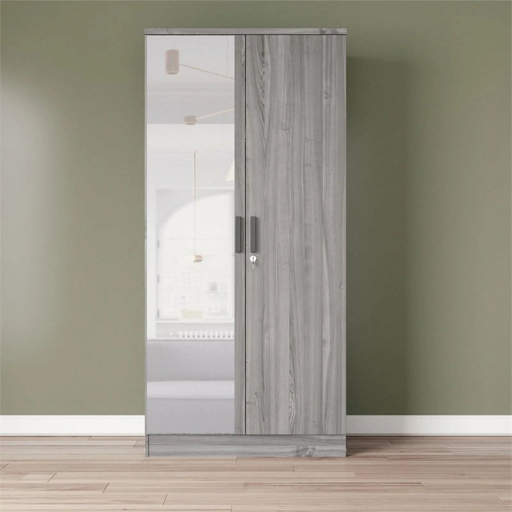 Gray Two Door Armoire Wardrobe with Mirror W76492