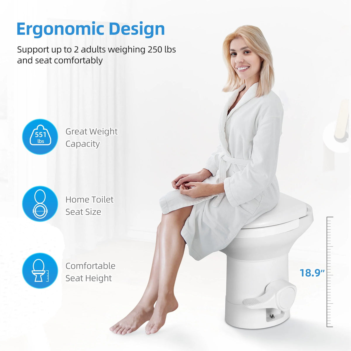Portable RV Toilet with Pedal Flush White B14703