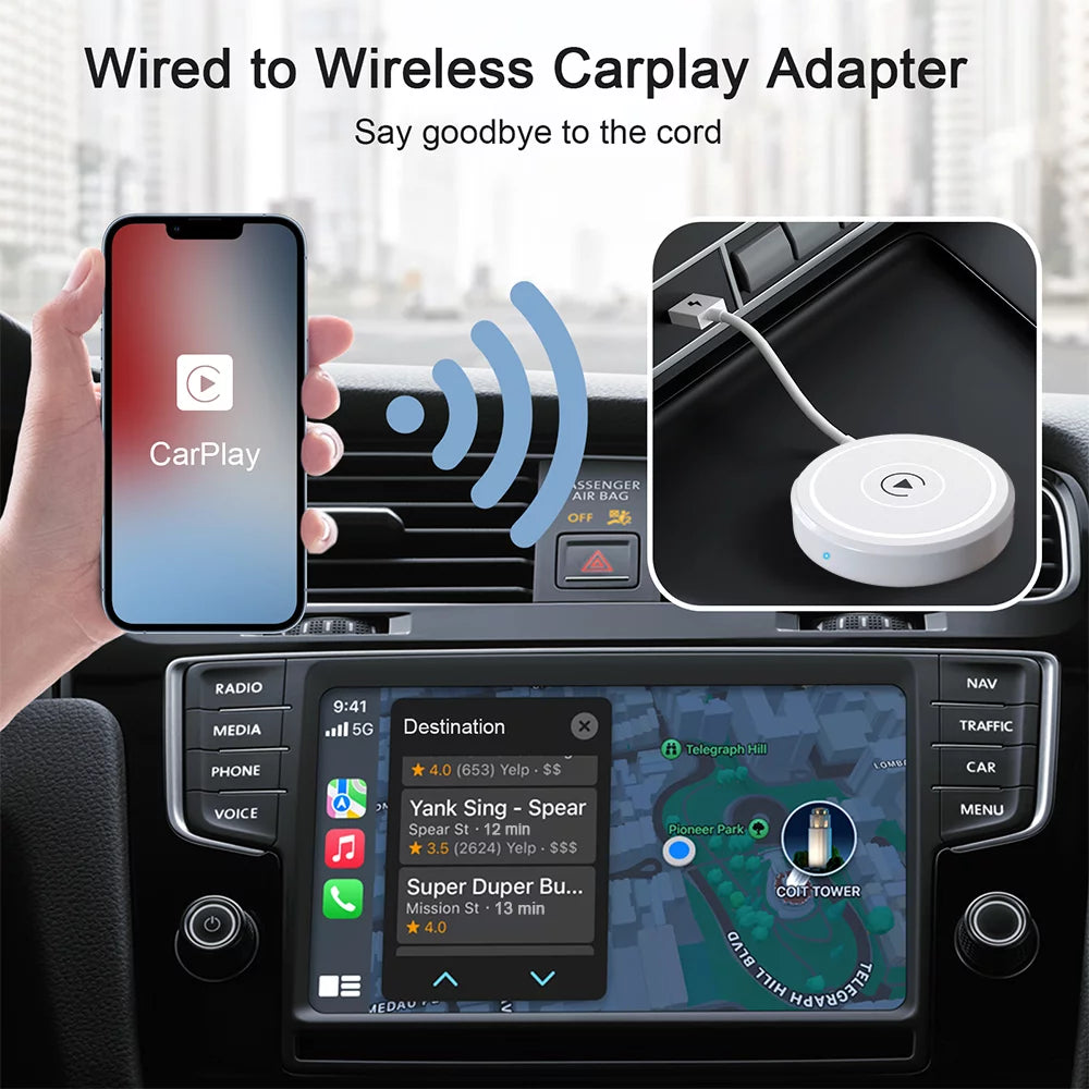 Car Adapter for Apple Cell Phone Carplay Wired to Wireless Smart Box N5169