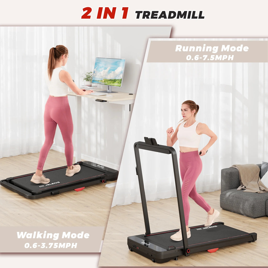 2 in 1 Folding Treadmill with Remote Control and LED Display B870