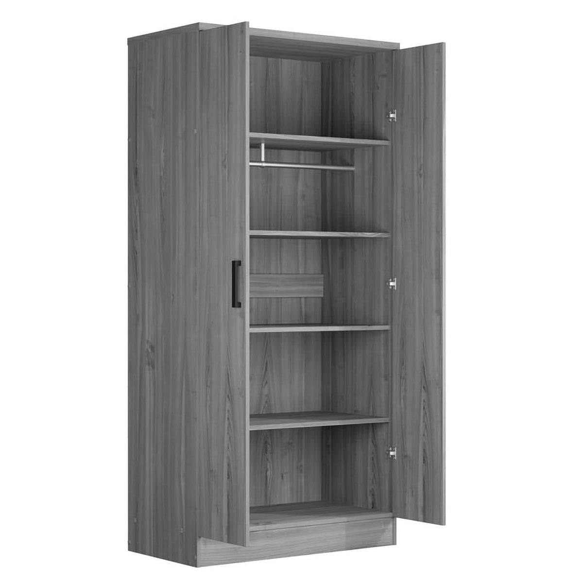 Gray Two Door Armoire Wardrobe with Mirror W76492
