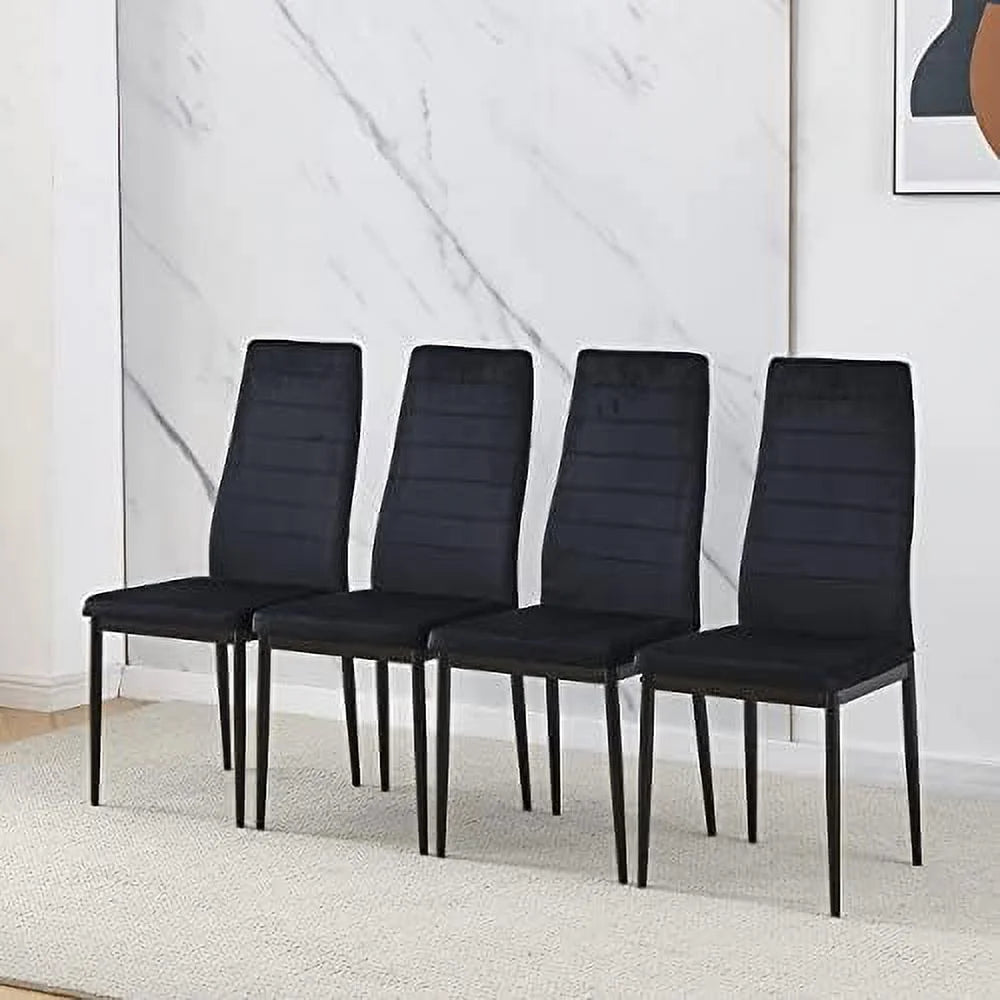 Rectangular Dining Table Chair Set with Glass Stainless Steel Legs Q575