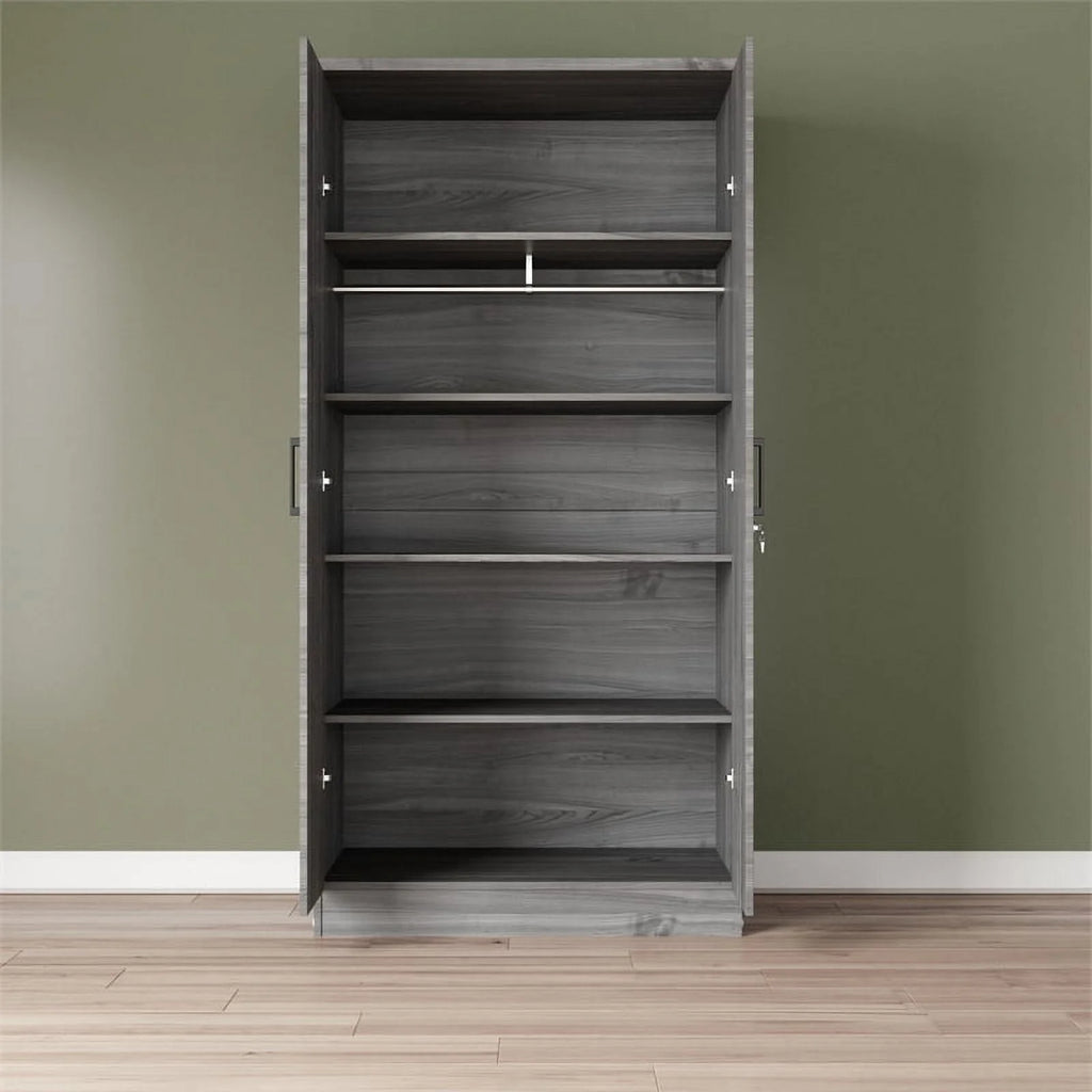 Gray Two Door Armoire Wardrobe with Mirror W76492