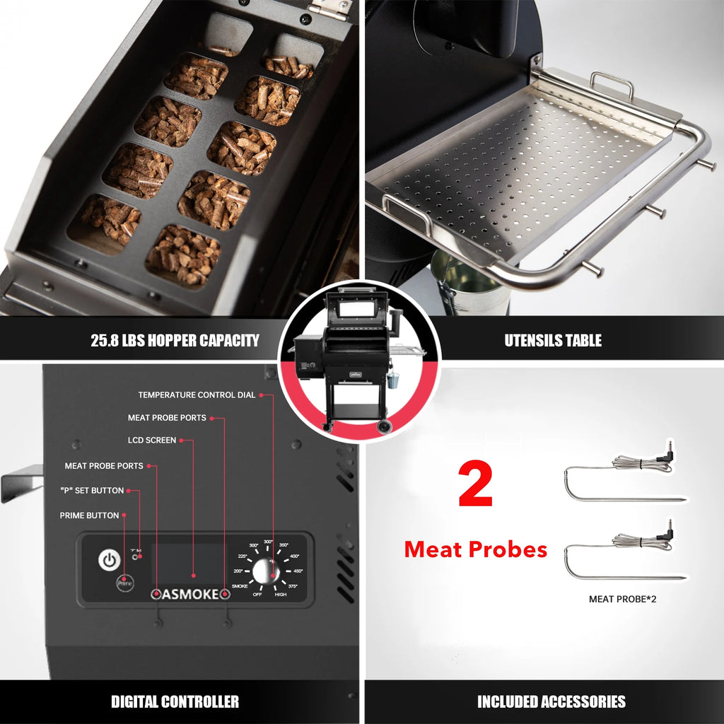 Wood Pellet Grill Smoker with View Window, 700 sq. in. Cooking Area, Black B657