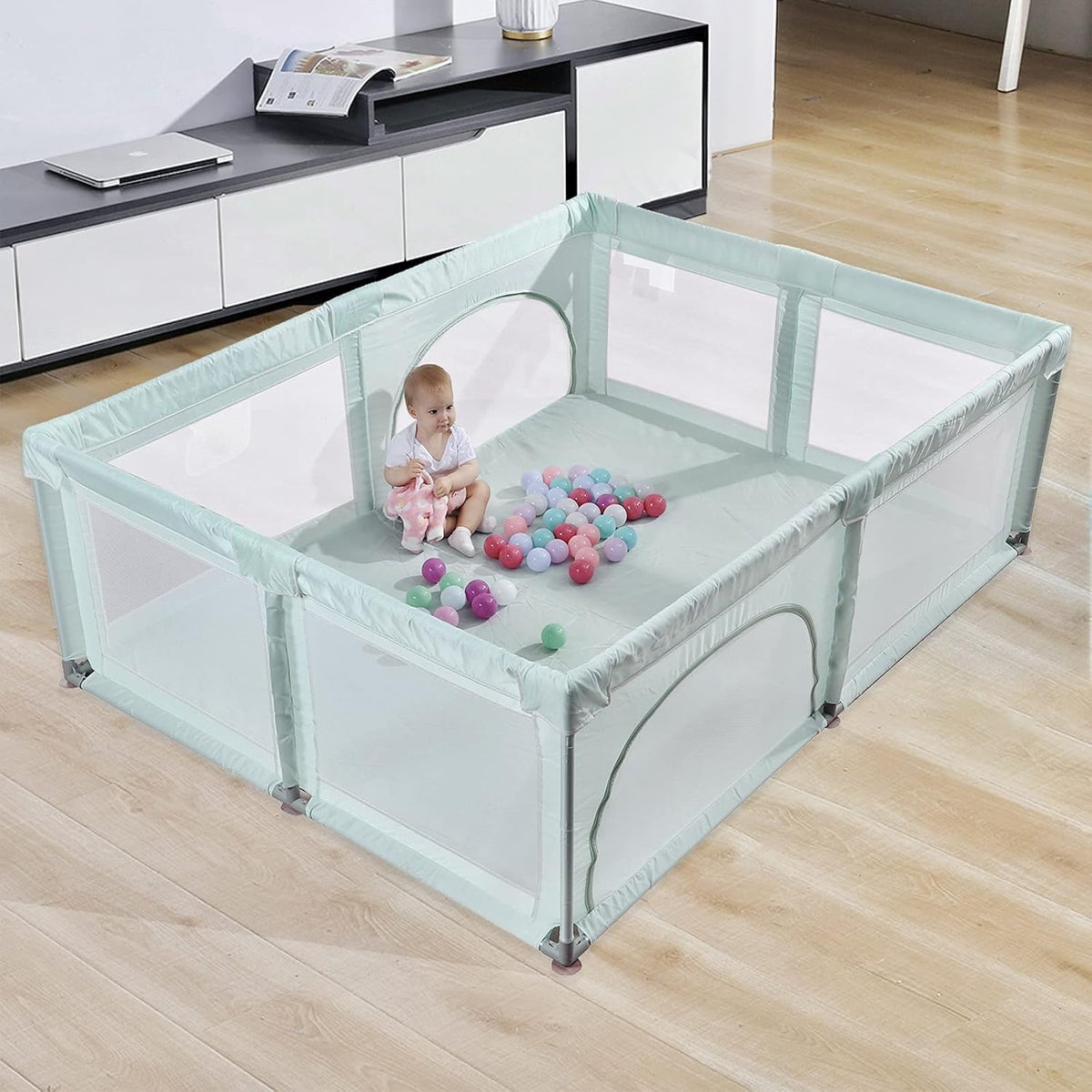 Extra Large Green Baby Playpen with Window Gates 79x59x27 Inches J191633