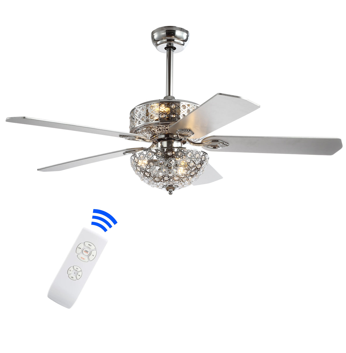52" 6-Light Metal Wood LED Ceiling Fan J3468