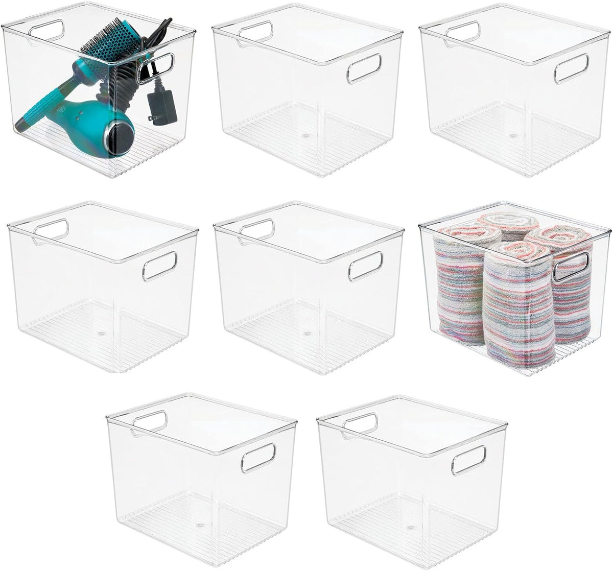 Clear 8 Pack Plastic Storage Organizer Bin Basket with Handle T64464