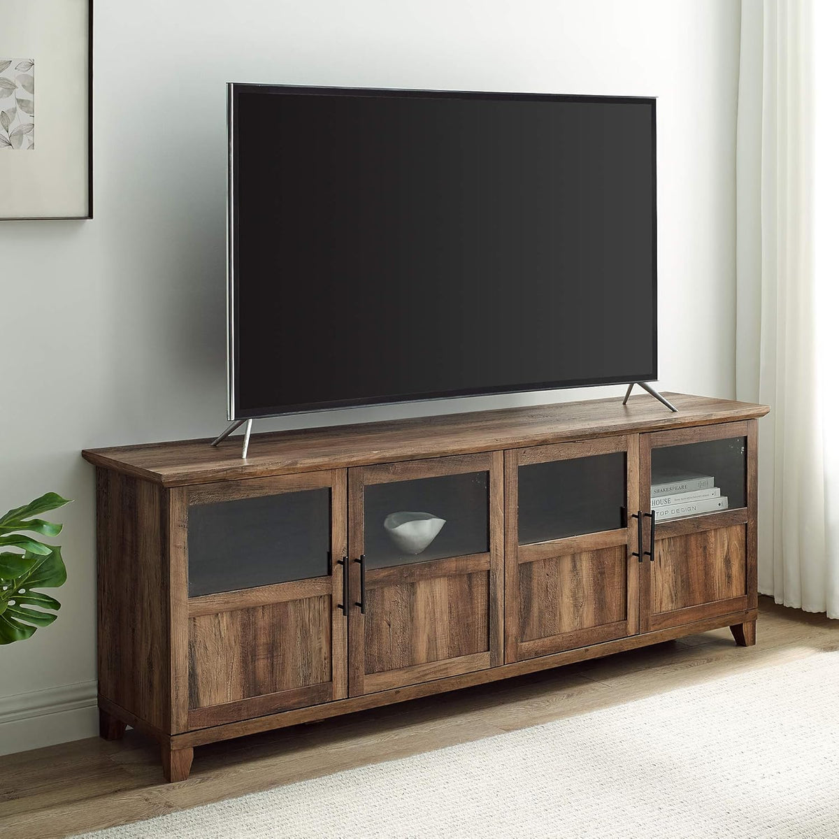 70 Inch Rustic Oak Glass and Wood TV Stand D229