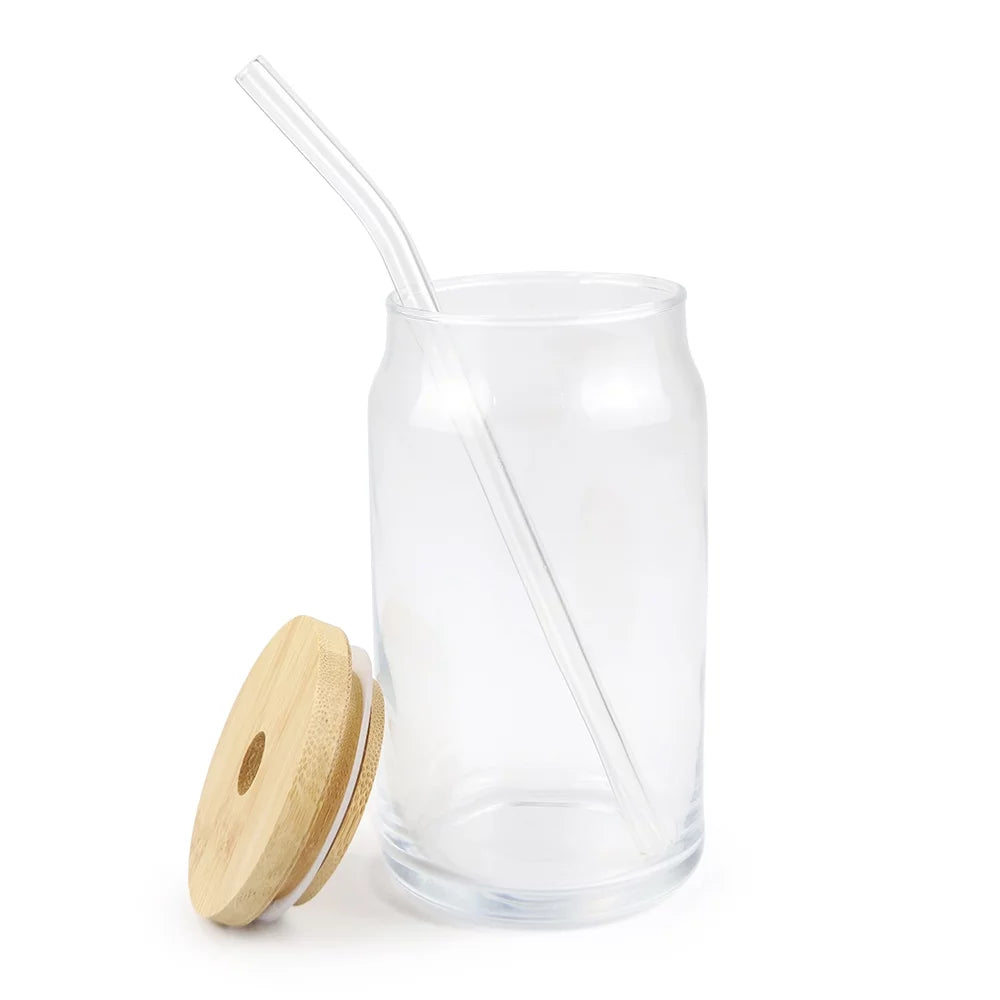 48 Pack 16oz Sublimation Blank Glass Cups with Bamboo Lid and Glass Straw U413402