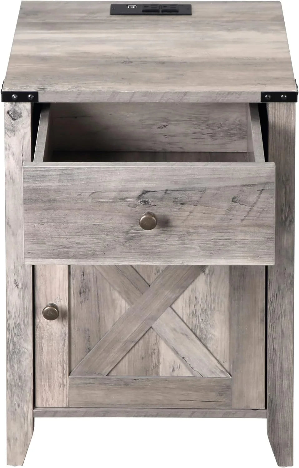 Rustic Farmhouse Nightstand with Charging Station and Drawers 2 Pack H357