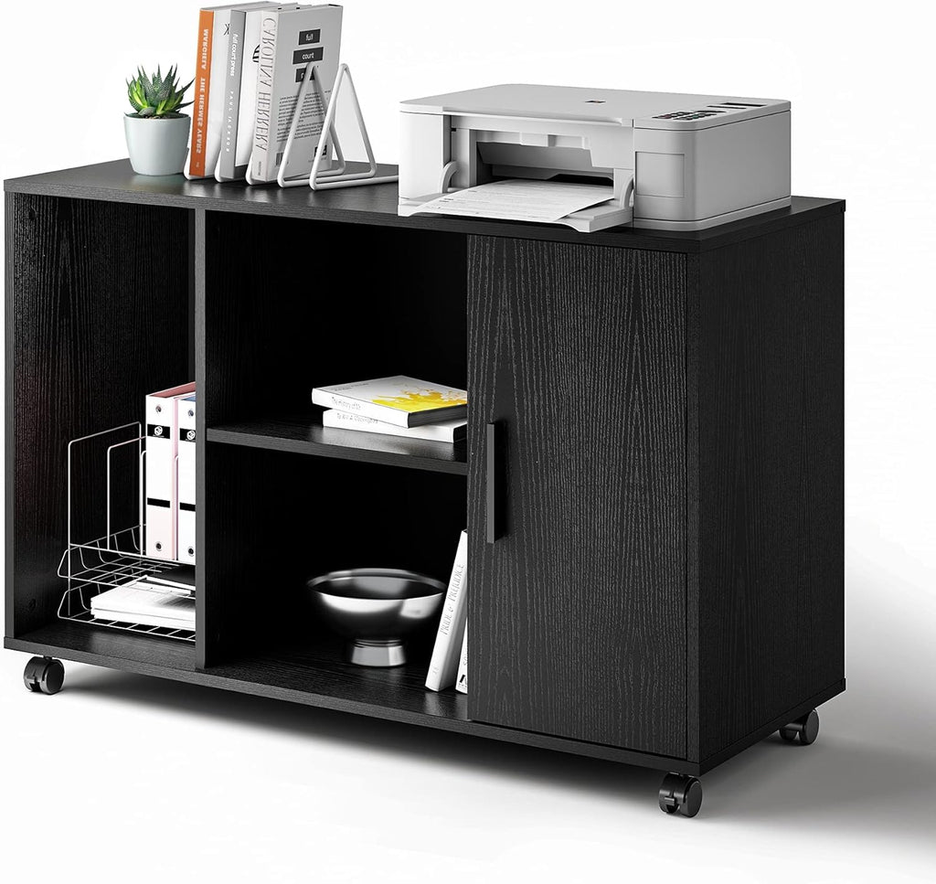 Black Wood Rolling File Cabinet with Dual Doors C245