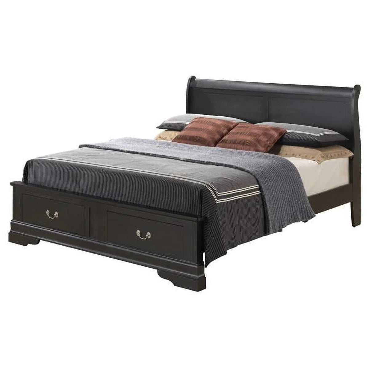 Black Full Storage Sleigh Bed with 2 Drawers Y94758