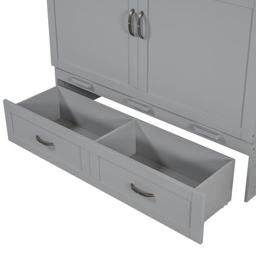 Full Size Murphy Bed Chest with USB Charging Station and Storage Drawer V92048