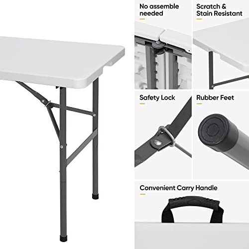 6 ft White Plastic Folding Table with Steel Legs H21848