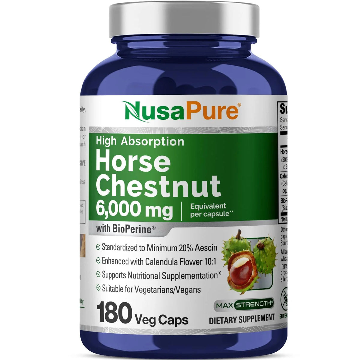 Horse Chestnut 6000mg 180 Veggie Caps Gluten Free Vegan Extract X581879