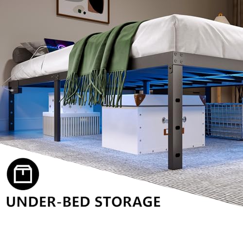 Full Size 14 Inch Metal Platform Bed Frame with LED Lights P373