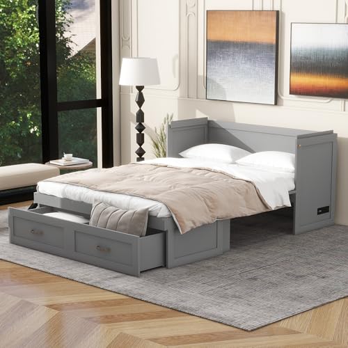 Full Size Murphy Bed Chest with USB Charging Station and Storage Drawer V92048