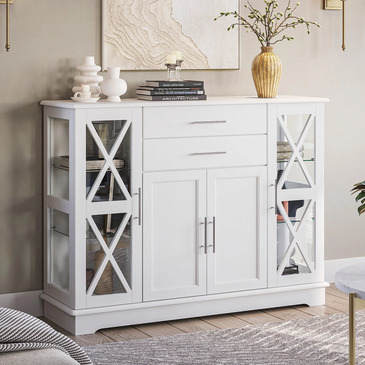 White Wood Storage Sideboard Buffet Cabinet A858