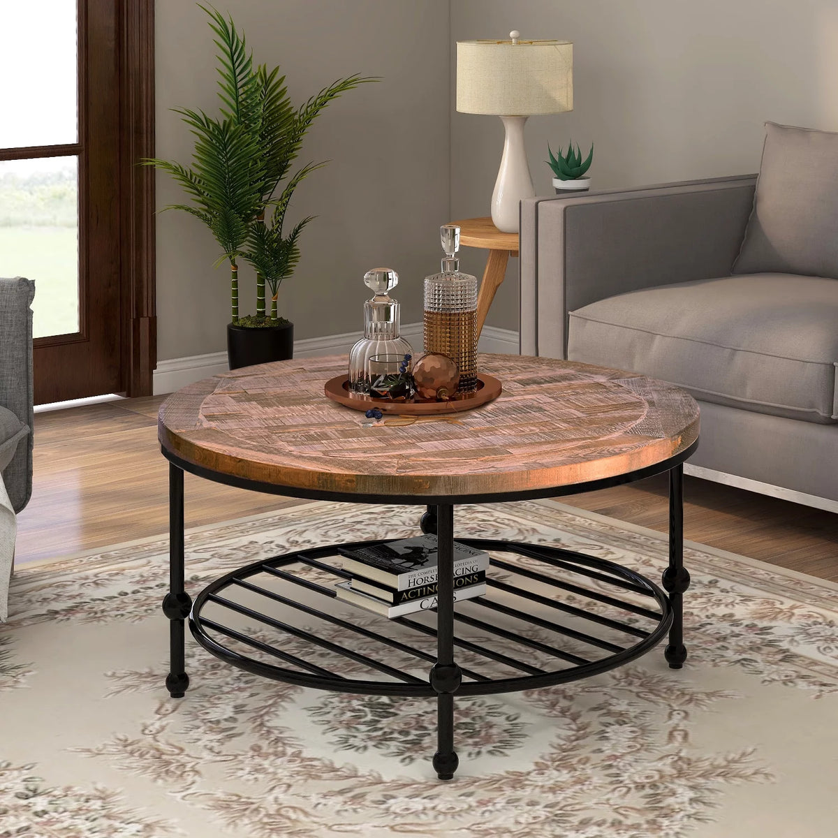 Round Coffee Table with Storage Shelf Z677