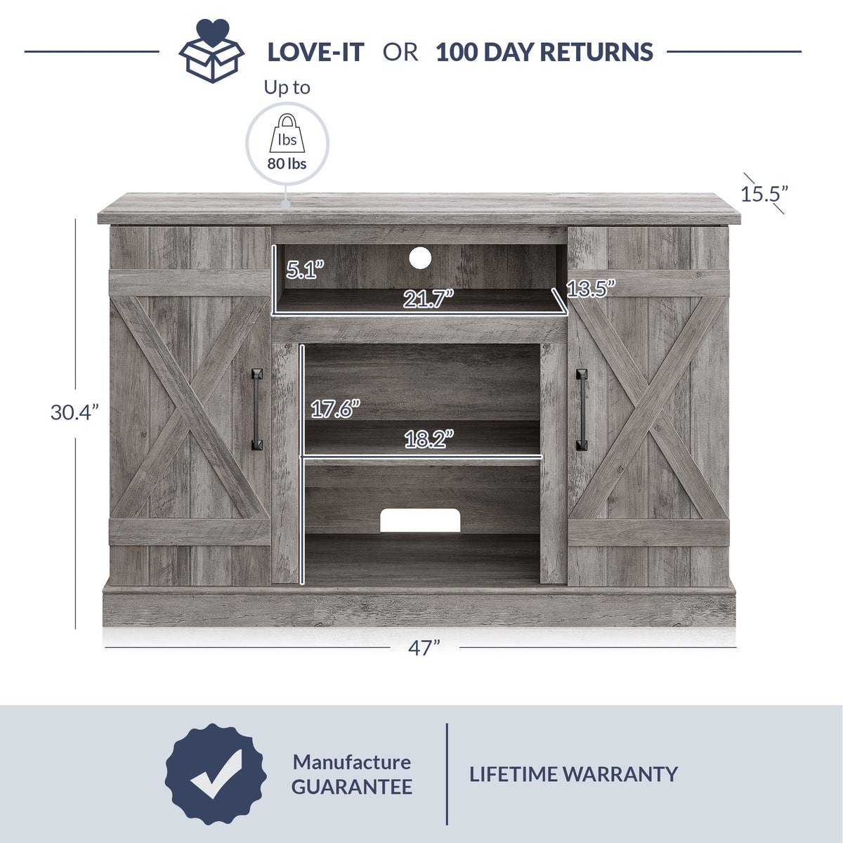 Gray Wash TV Stand Media Entertainment Center H780679