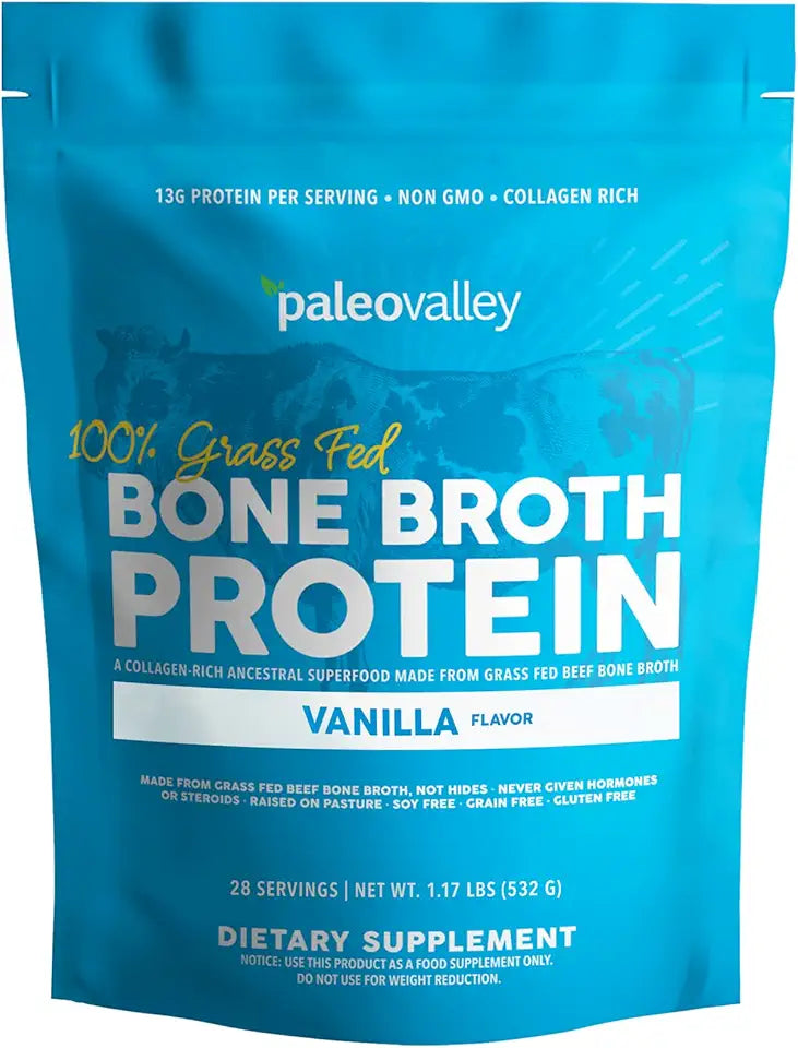 Grass Fed Bone Broth Protein Powder Vanilla Collagen 28 Servings K154