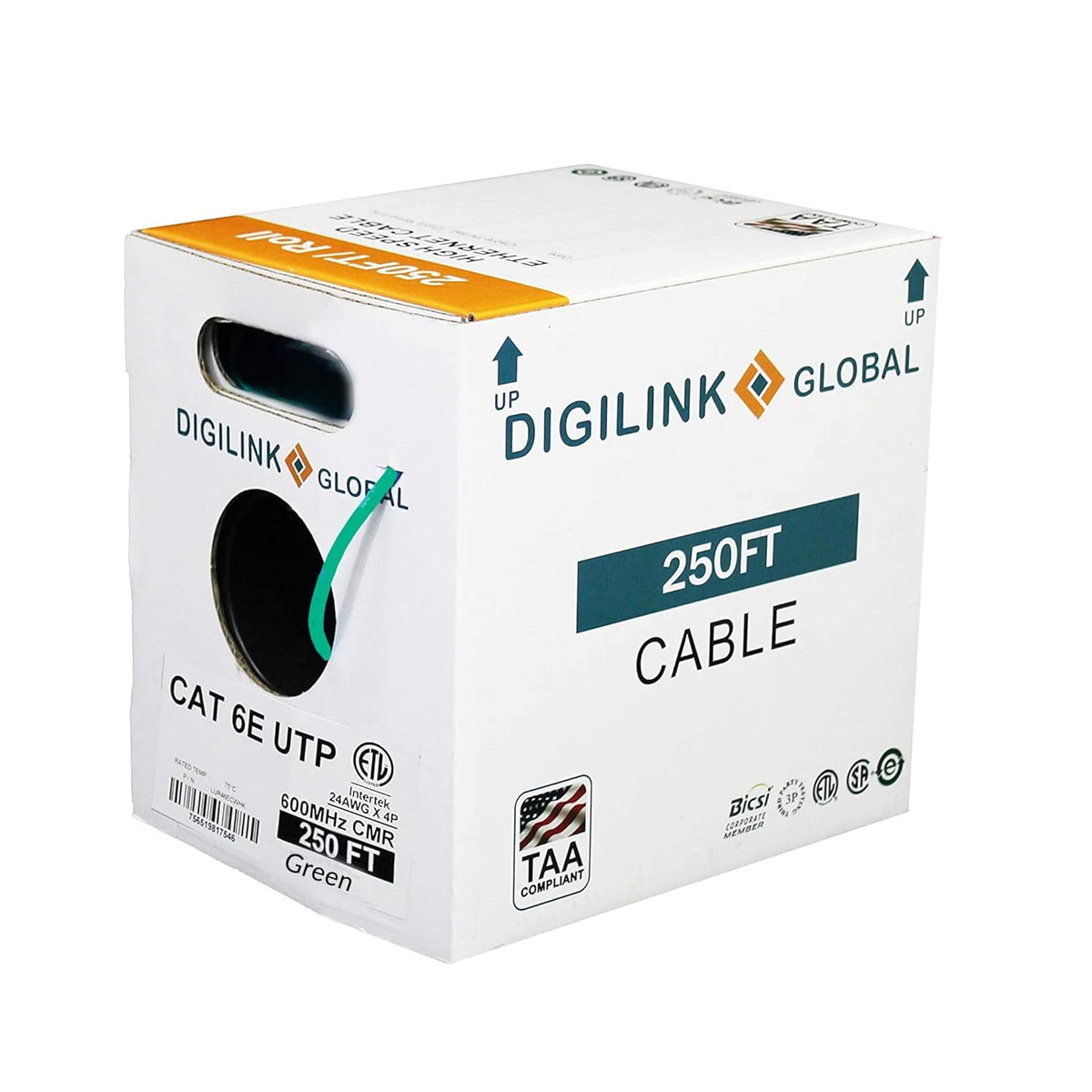 Cat6e Riser 1000ft UTP 24AWG Solid Bare Copper Blue Ethernet Cable I2304