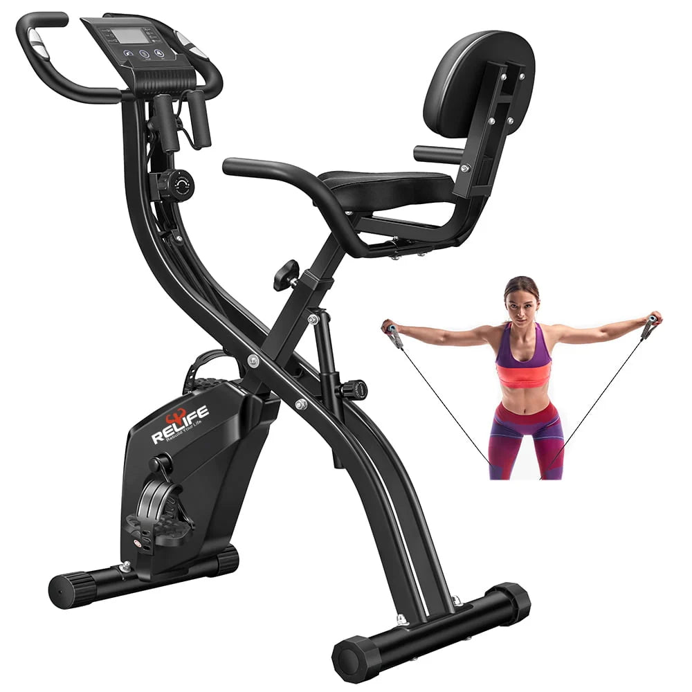 Folding Portable Exercise Bike with Arm Resistance Band S7315