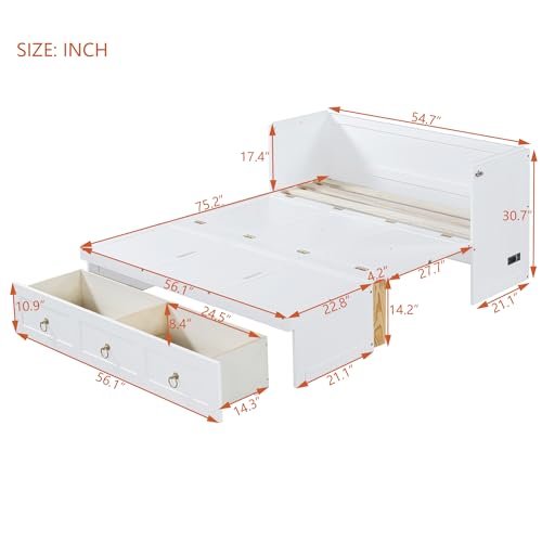 Full Size Murphy Bed Chest with USB Charging Station and Storage Drawer V92048